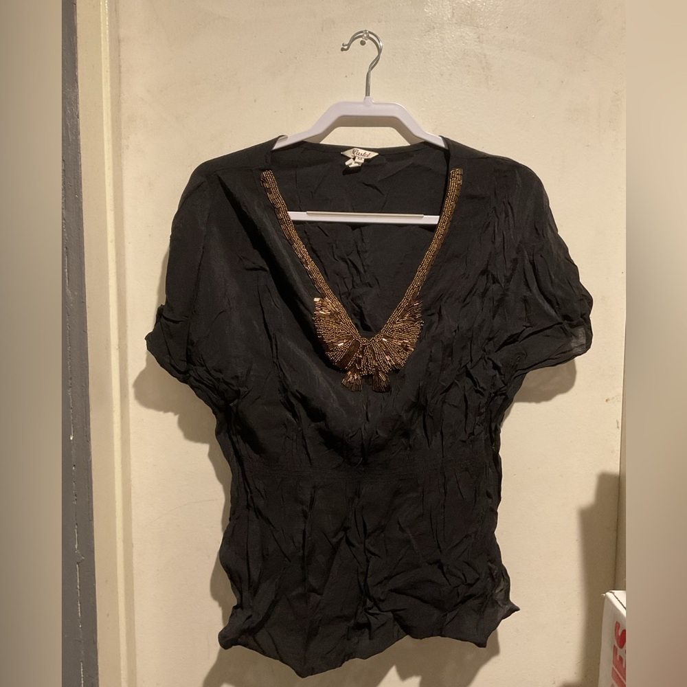 Black & Gold beaded Cleveage Blouse Size M
